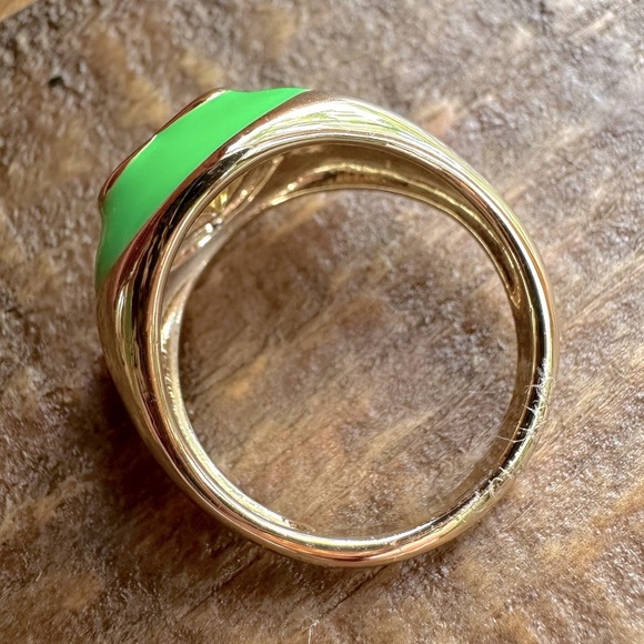 Lime Green Enamel Canary Yellow CZ Heart Park Lane Jewelry Zest Ring SZ 6 - Picture 8 of 12
